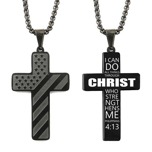Creative Scripture Cross Pendant 18K Gold Plated Stainless Steel Etch Scripture Jewelry American Flag Cross Pendant Necklace