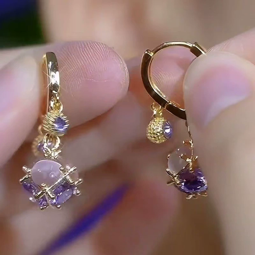 14K Gold-Plated Luxury Purple Diamond Ball Earrings