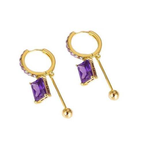 Sparkling Geometric Drop Earrings for Women Luxury Purple Crystal Tassel Earrings