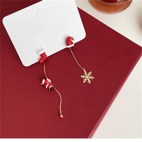 2025 Wholesales Creative Will Climb Santa Earrings Christmas Asymmetrical Stud Christmas Ornaments