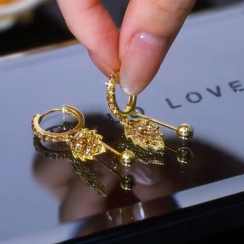 Trendy & Versatile Ear Cuffs & Earrings for Women: Champagne Gold with Zirconia Diamonds, Niche Design Loved by Online Influencers
