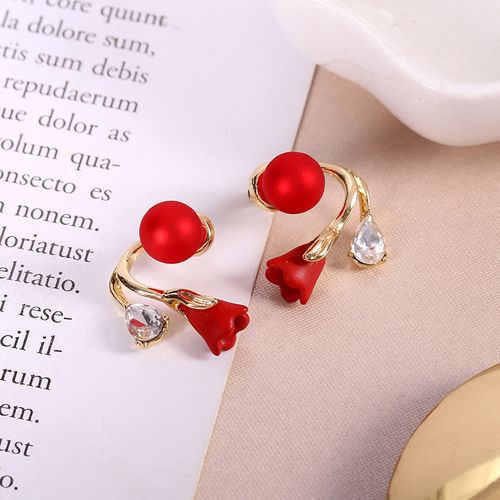 Elegant Temperament Two Wear Earrings Diamond Crystal Ginkgo Red Flower Pearl Tulip Stud Earrings with Women