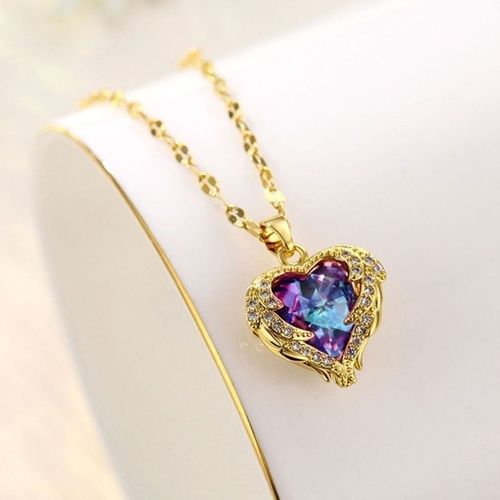 Luxury Zircon Romantic Stainless Steel Women's Anniversaries Blue Ocean Love Heart Pendant Necklace