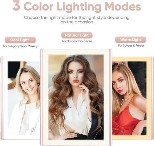 Desktop Tri-Fold LED Lighted Makeup Mirror - Rechargeable & Foldable Shell-Style | Valentine's Day Gift