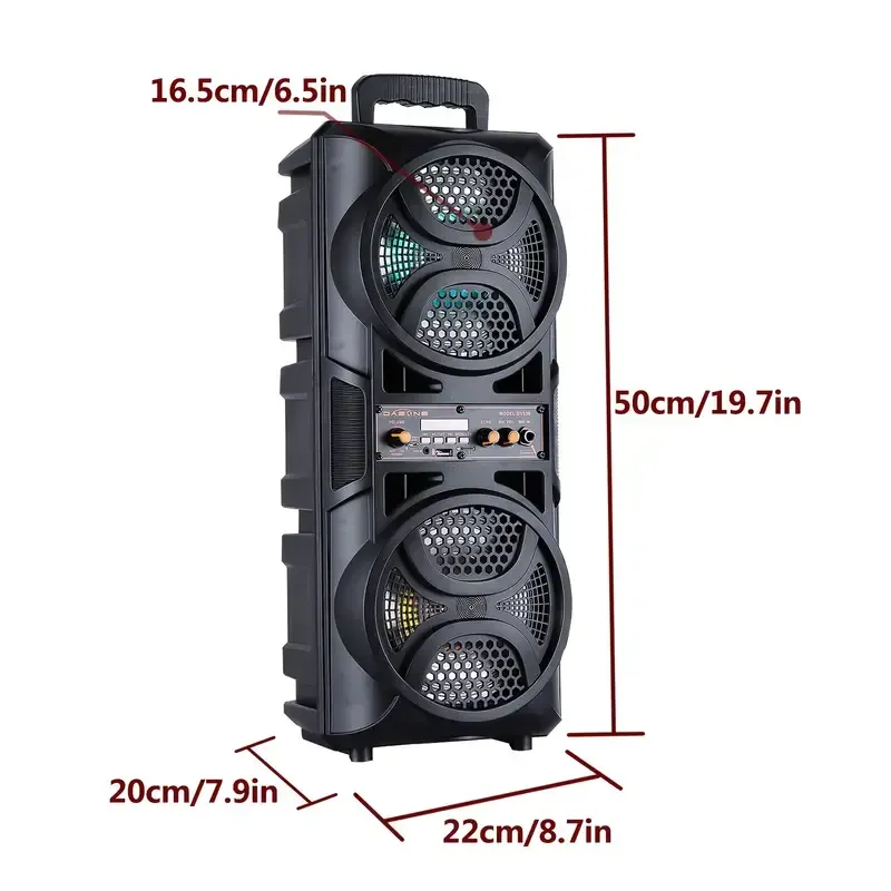 Dual 6.5 Inch Subwoofer Party Speaker Portable DJ Karaoke Tower with RGB Lights Wireless Microphone FM Radio