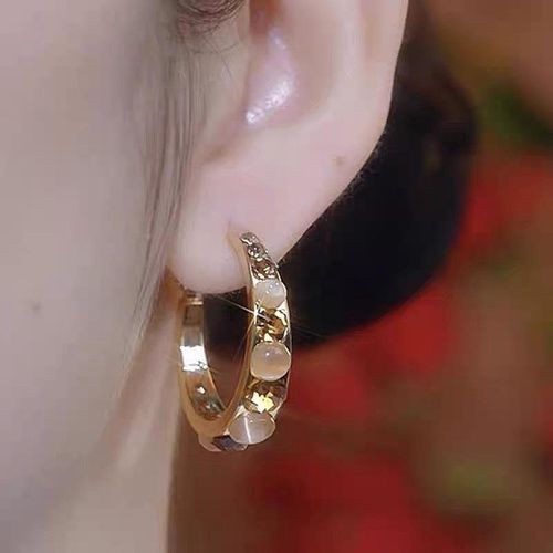 Fashion Sparkling Buckle Hoop Huggie Earrings Zircon Stone Opal Stud Earrings Geometric Diamond Earrings