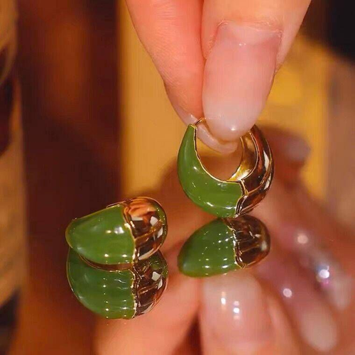 2025 Trendy Ear Accessories for Women: Large, Light Luxury & High-end, Green Spliced Color for Spring  Summer