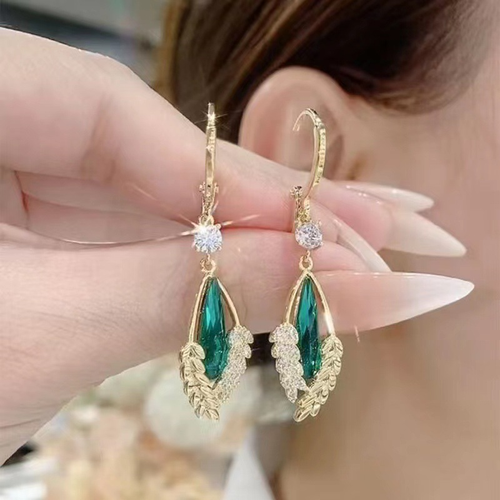 2025 Geometric Ladies Crystal Green Opal Earrings Fashion Hook Design Earring for Women