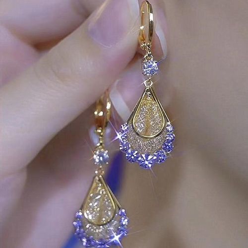 Hypoallergenic Needle Ear Jewelry Earrings for Women Advanced Exquisite Rhinestone Drop-Shaped Niche Gold Plated Earring