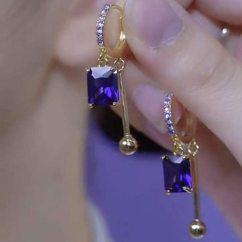 Sparkling Geometric Drop Earrings for Women Luxury Purple Crystal Tassel Earrings