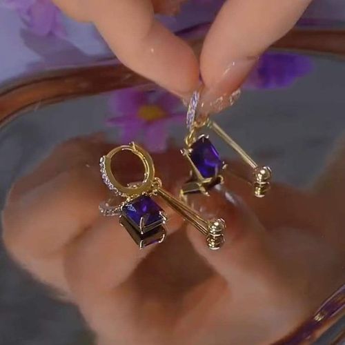 Sparkling Geometric Drop Earrings for Women Luxury Purple Crystal Tassel Earrings