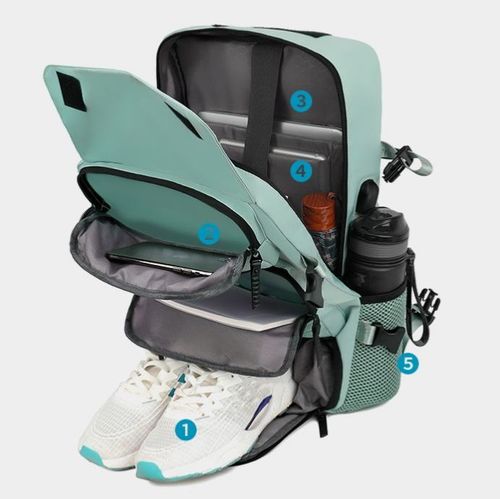 Lightweight Nylon Hiking Backpack | USB-Charging Laptop Compatible Travel Duffel with Shoe Compartment