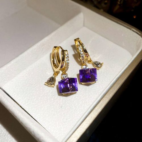 Double Layer Water Droplet Purple Diamond - Genuine Gold Electroplated Fashion Elegant Luxury Stud Earrings for Women