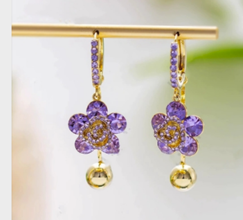 Light Luxury Exquisite Versatile Purple Zircon Flower Ear Buckle