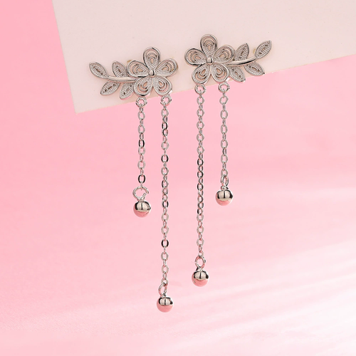 Elegant Long-style Earrings for Women in Ancient-style Cheongsam: Featuring Small Flower Tassels, Hollowed-out Plum Blossom  Peach Blossom Designs