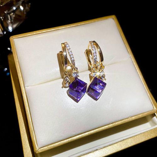 Double Layer Water Droplet Purple Diamond - Genuine Gold Electroplated Fashion Elegant Luxury Stud Earrings for Women