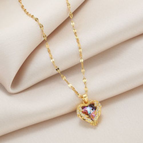 Luxury Zircon Romantic Stainless Steel Women's Anniversaries Blue Ocean Love Heart Pendant Necklace