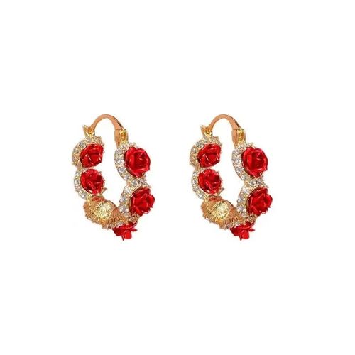 French Romantic Temperament, Red Rose Ear Buckle, Internet Famous, Fashionable, Western-style, High-end, Light Luxury