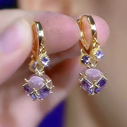 14K Gold-Plated Luxury Purple Diamond Ball Earrings