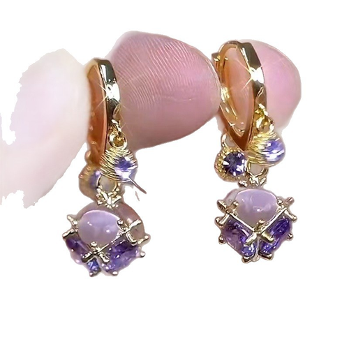 14K Gold-Plated Luxury Purple Diamond Ball Earrings
