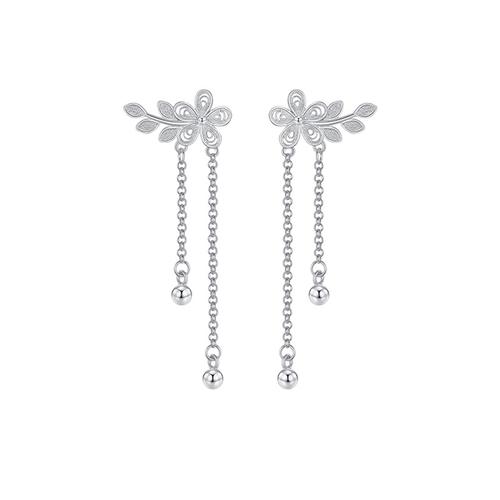 Elegant Long-style Earrings for Women in Ancient-style Cheongsam: Featuring Small Flower Tassels, Hollowed-out Plum Blossom  Peach Blossom Designs