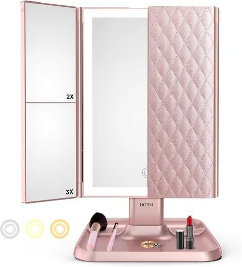 Desktop Tri-Fold LED Lighted Makeup Mirror - Rechargeable & Foldable Shell-Style | Valentine's Day Gift