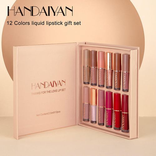 12 Color Book Shaped Lip Gloss Set Matte and Shimmer Finish Non Sticky Lip Glaze