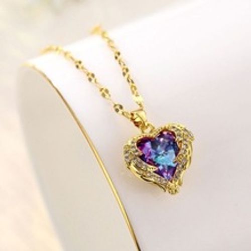 Luxury Zircon Romantic Stainless Steel Women's Anniversaries Blue Ocean Love Heart Pendant Necklace