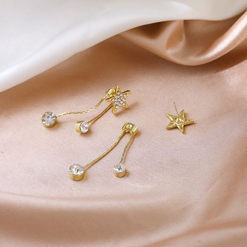 Fashion Silver Needle Pentagram Tassel Summer Star Diamond Stud Earrings Alloy Women's Jewelry Wholesale
