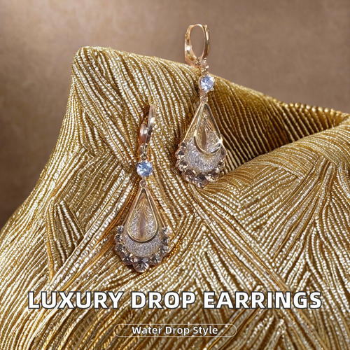 Korean Luxury Fine Earrings for Women Advanced Design Sense Exquisite Drop-Shaped Rhinestone Trendy Gold Plated Alloy Niche