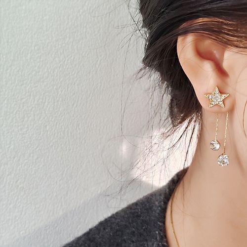 Fashion Silver Needle Pentagram Tassel Summer Star Diamond Stud Earrings Alloy Women's Jewelry Wholesale