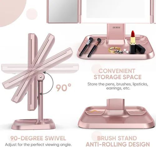 Desktop Tri-Fold LED Lighted Makeup Mirror - Rechargeable & Foldable Shell-Style | Valentine's Day Gift