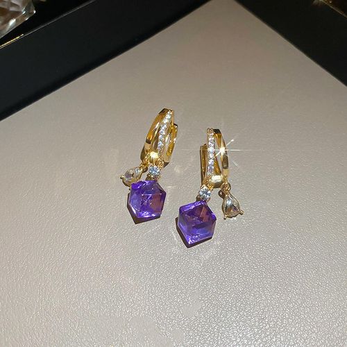 Double Layer Water Droplet Purple Diamond - Genuine Gold Electroplated Fashion Elegant Luxury Stud Earrings for Women