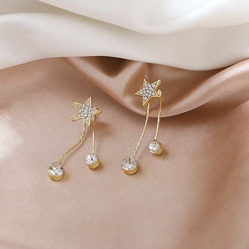 Fashion Silver Needle Pentagram Tassel Summer Star Diamond Stud Earrings Alloy Women's Jewelry Wholesale