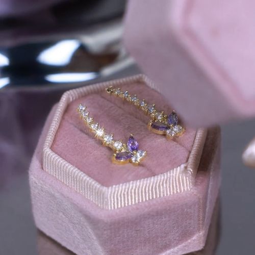 Hypoallergenic Needle Earring Jewelry Full Zircon Purple Butterfly Charm Hook Earring Rhinestone Sparkling Earring Jewelry