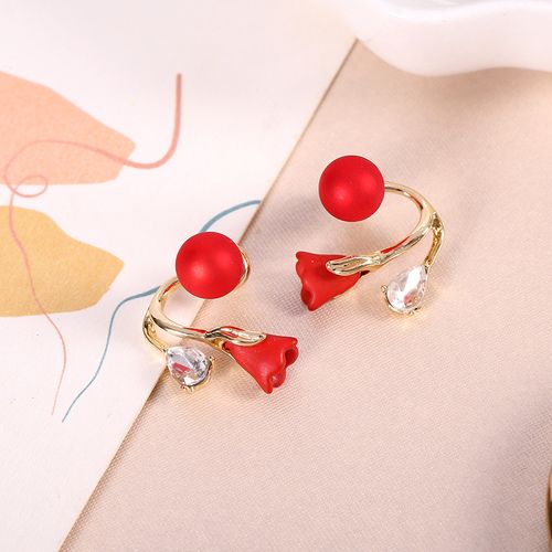 Elegant Temperament Two Wear Earrings Diamond Crystal Ginkgo Red Flower Pearl Tulip Stud Earrings with Women