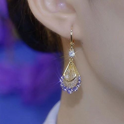 Hypoallergenic Needle Ear Jewelry Earrings for Women Advanced Exquisite Rhinestone Drop-Shaped Niche Gold Plated Earring