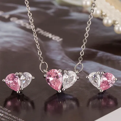 Sweet Heart Shape Copper Plating Stainless Steel Jewelry Set Classic Fashion Necklace and Earring Combo