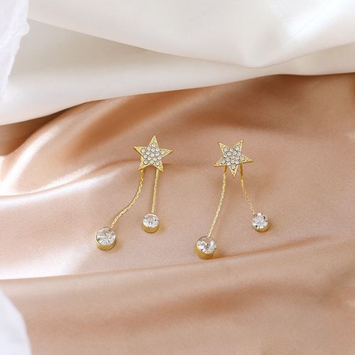 Fashion Silver Needle Pentagram Tassel Summer Star Diamond Stud Earrings Alloy Women's Jewelry Wholesale