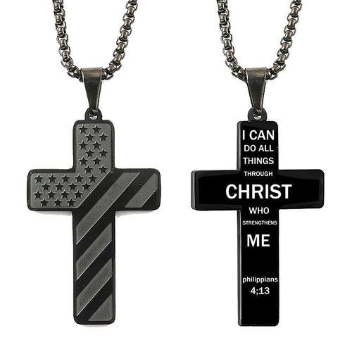 Creative Scripture Cross Pendant 18K Gold Plated Stainless Steel Etch Scripture Jewelry American Flag Cross Pendant Necklace