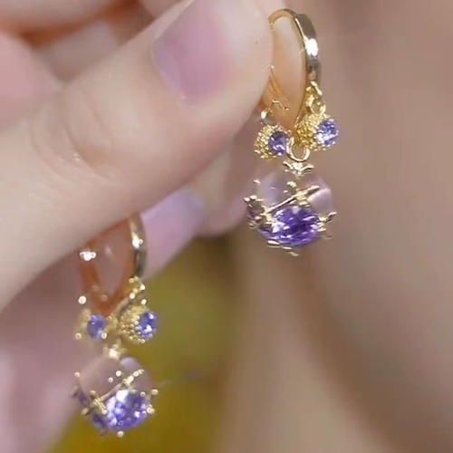 14K Gold-Plated Luxury Purple Diamond Ball Earrings