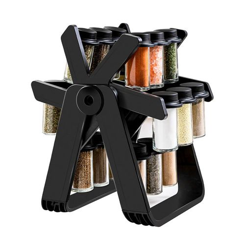 Rotating Spice Rack Organizer Set with Glass Jars - Kitchen Seasoning Storage Shelf