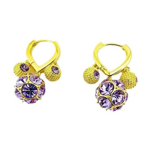 New Design Purple Crystal Ball Pendant Drop Earrings Rhinestone Geometric Hoop Earrings for Birthday Gift