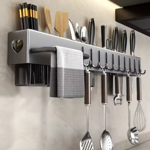Wall-mounted Kitchen Organizer Shelf Spice Storage Rack Kitchen Knife Holder Wall Seasoning Chopstick Spoon Shovel Storage