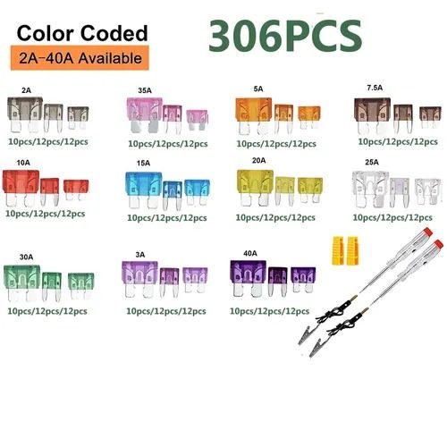 🔥HOT SALE🔥 COD！Cross-Border 306-Piece Automotive Fuse Blade Set: Small, Medium, and Mini Zinc-Plated Plug-In Fuses and Voltage Tester Kit