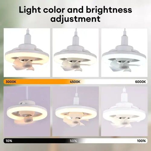 360 Rotating White LED Fan Light with 5 Blades and Remote Control Modern E27 Ceiling Fan Light for Bedroom Living Room