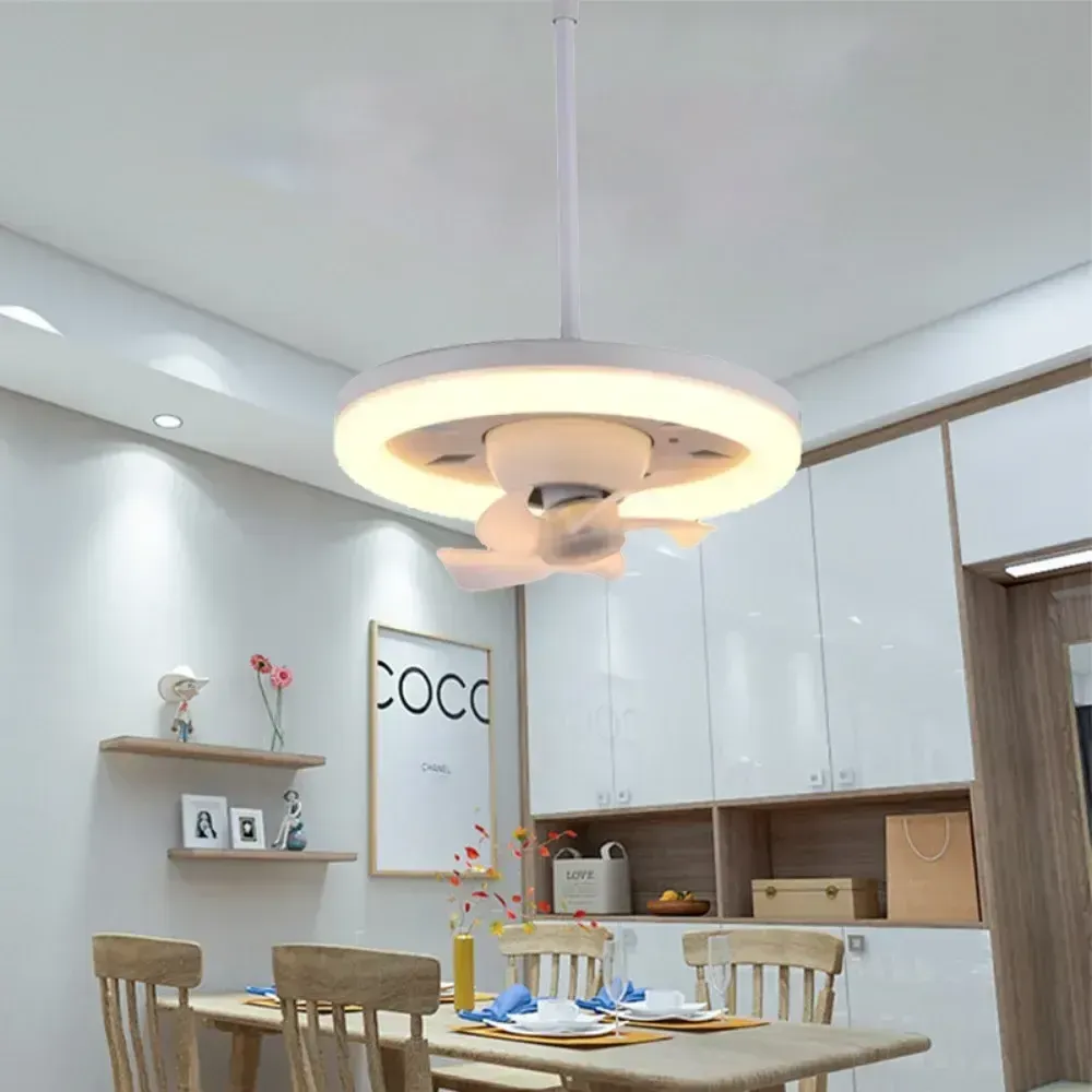 360 Rotating White LED Fan Light with 5 Blades and Remote Control Modern E27 Ceiling Fan Light for Bedroom Living Room