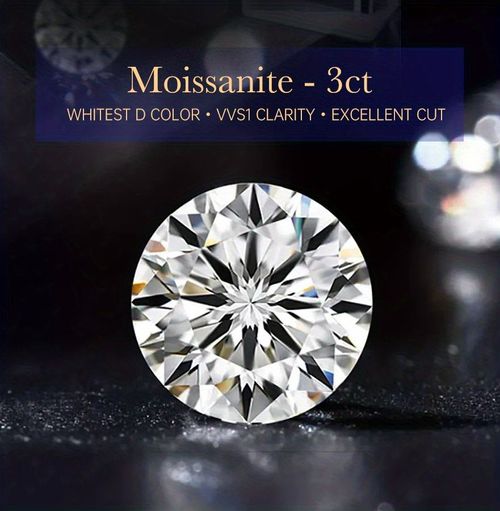 GRA Certified 3CT Round Moissan Diamond Ring