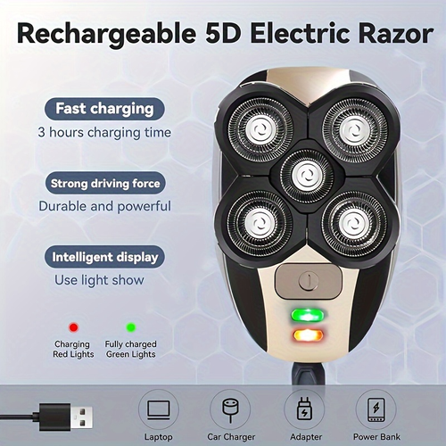 5 in 1 Rechargeable Head Shaver, Bald Head Razor Grooming Kit With Hair Clipper