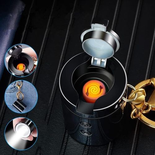 USB Charging Tungsten Wire Lighter, Multi-Functional Portable Key Chain Pendant Lamp Cigarette Lighters for BBQ,Candle,Camping-Outdoors Indoors (Color : Blacka)